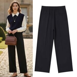 JM Collection Pants Women's Sz M Black Crepe Elastic Waist Straight Leg Pull on